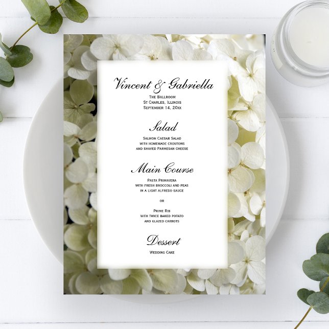 Menu Mariage à fleurs d'Hydrangea blanc (Créateur téléchargé)