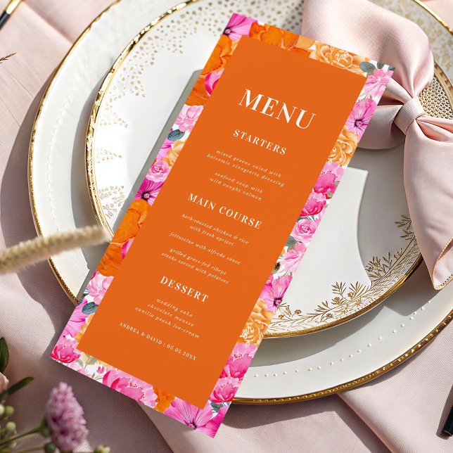 Menu Mariage à fleurs florales fraîches rose et orange (Créateur téléchargé)