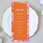 Menu Mariage à fleurs florales fraîches rose et orange<br><div class="desc">Ce menu de mariage élégant avec du texte personnalisé,  un arrière - plan floral et orange amusant et lumineux ferait un merveilleux ajout à votre fête! Modifiez facilement le texte en cliquant sur l'option "personnaliser ce modèle".</div>