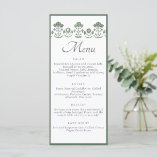 Menu Mariage à impression botanique verte et blanche