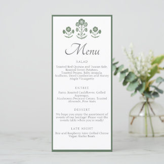 Menu Mariage à impression botanique verte et blanche