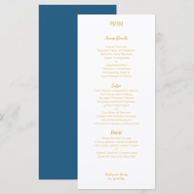 Menu Mariage à la feuille tropicale de palmier doré (Devant / Derrière)