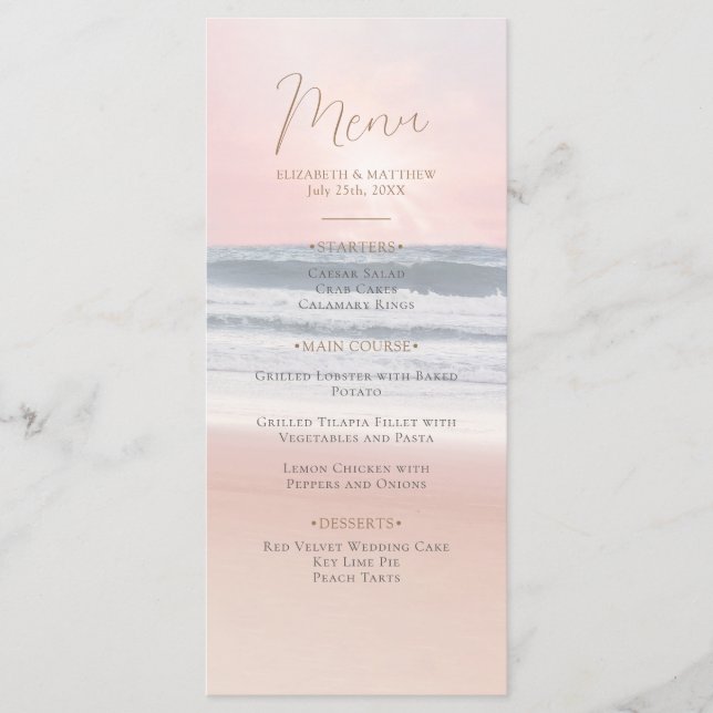 Menu Mariage à la plage au coucher du soleil | Mariage  (Devant)