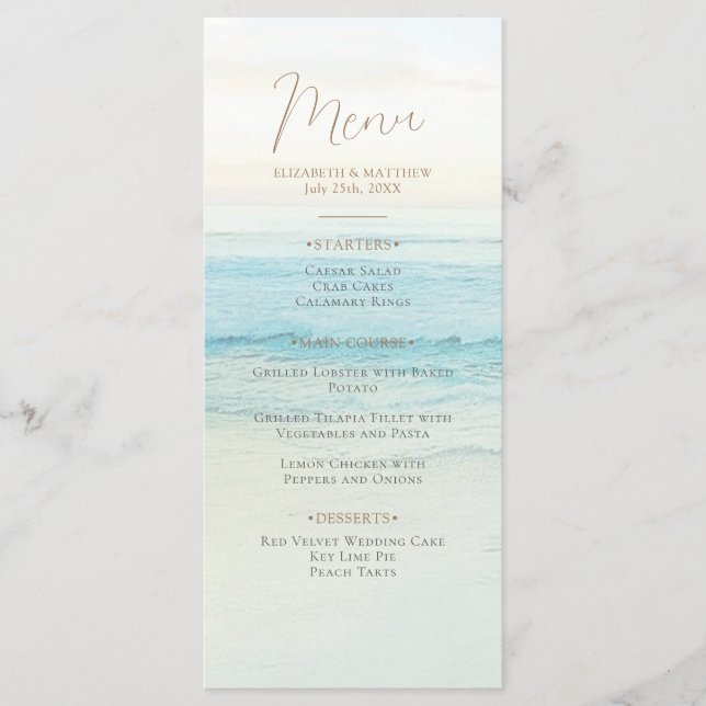 Menu Mariage à la plage au coucher du soleil | Mariage  (Devant)