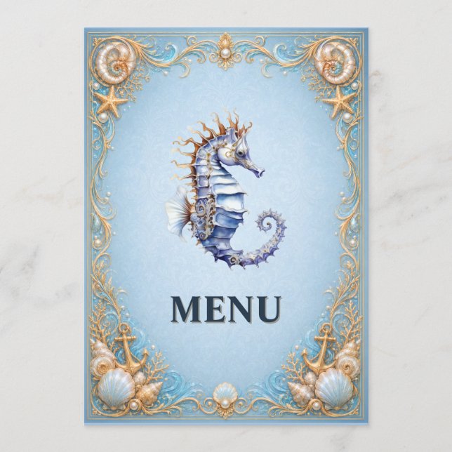Menu Mariage à la plage de chevaux marins coquillage na (Devant)