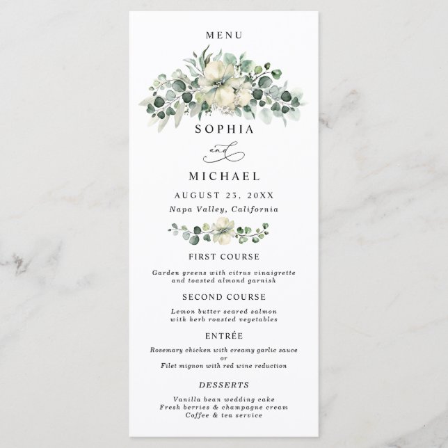 Menu Mariage à la verdure et à l'eucalyptus (Devant)
