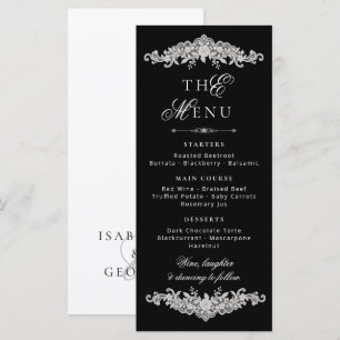 Menu Mariage à l'ancienne dentelle noir et blanc