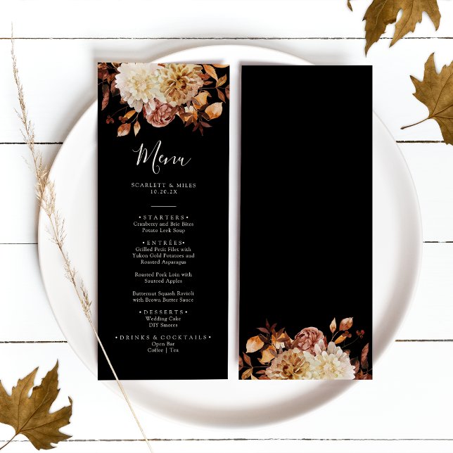 Menu Mariage à l'aquarelle en terre cuite de l'automne  (Black Fall Terracotta Watercolor Wedding Menu
)