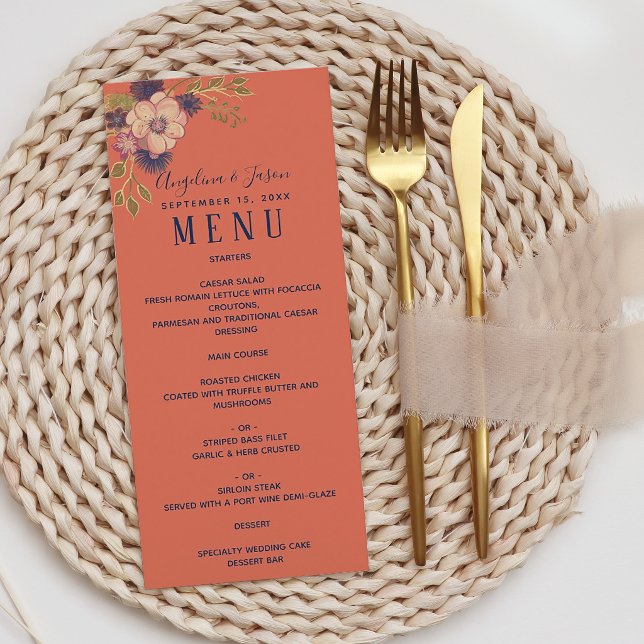 Menu Mariage à l'aquarelle floral rose (Créateur téléchargé)