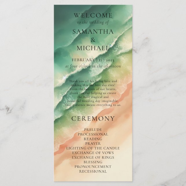 Menu Mariage à l'eau de mer de plage de couleur terre c (Devant)