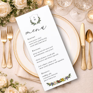 Menu Mariage à l'initiale florale vintage fantaisiste c