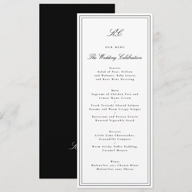 Menu Mariage à monogramme traditionnel (Devant / Derrière)