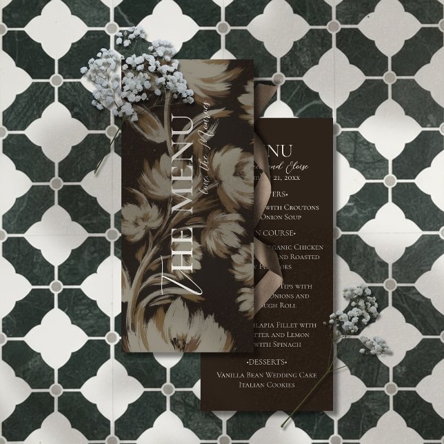 Menu Mariage à motif botanique marron rustique (Elevate your reception table with this Rustic Brown Botanical Pattern Wedding Menu!)