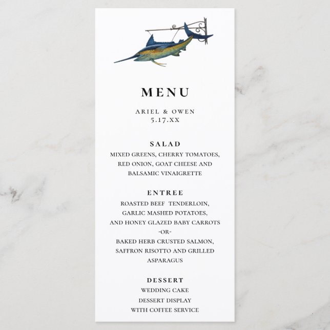 Menu Mariage à thème nautique Marlin (Devant)