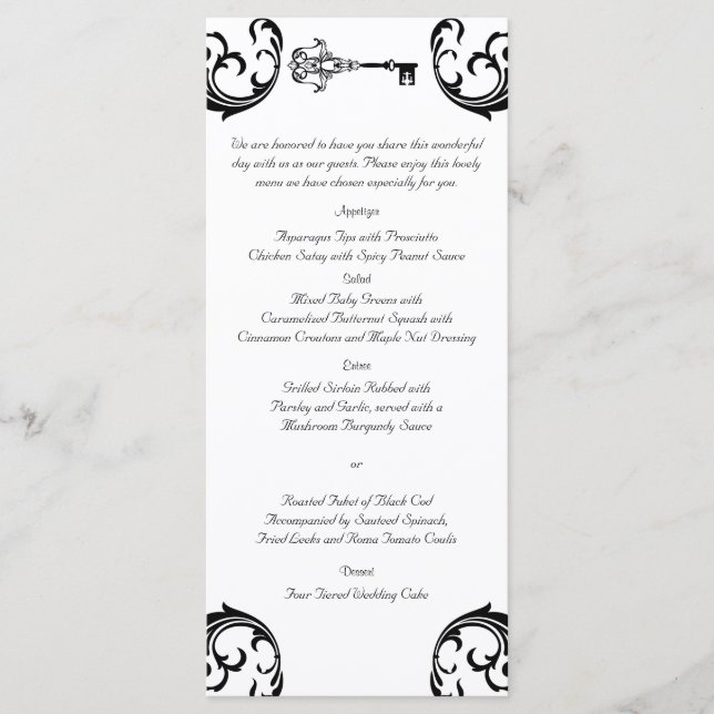 Menu Mariage à touches noires et blanches (Devant)