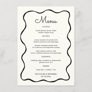 Menu Mariage à vague noir et blanc