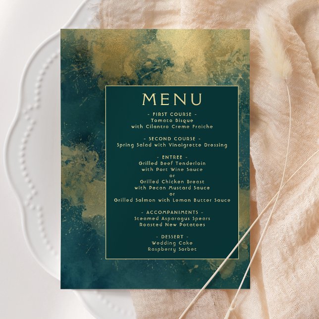 Menu Mariage Abstrait Aquarelle Sarcelle Or (Créateur téléchargé)