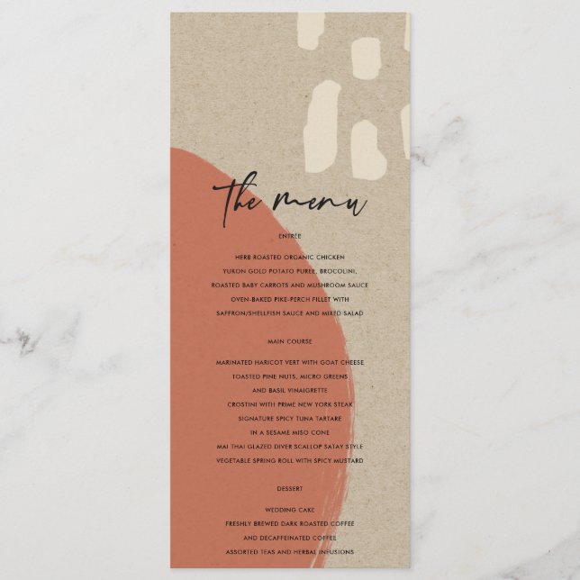 MENU MARIAGE ABSTRAIT MODERNE TERRACOTTA RED KRAFT (Devant)