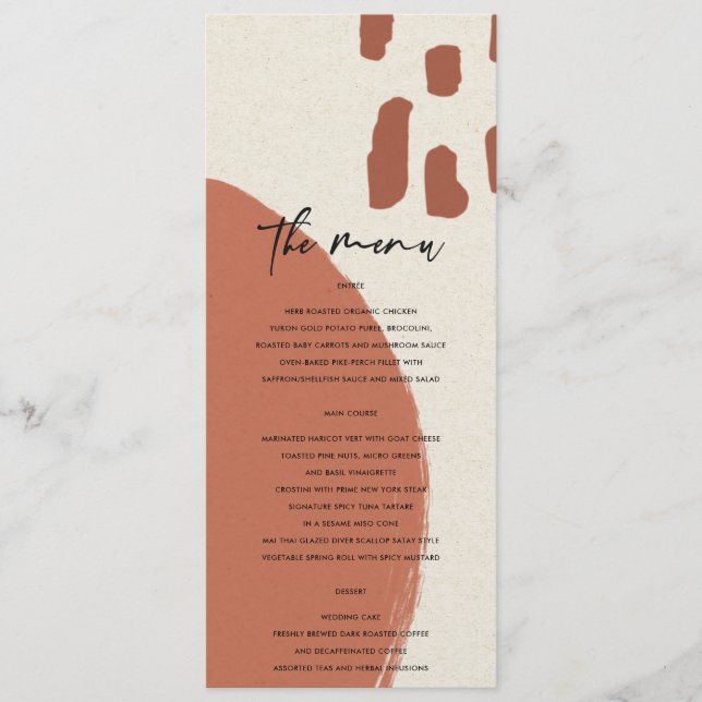 MENU MARIAGE ABSTRAIT MODERNE TERRACOTTA RED KRAFT (Devant)