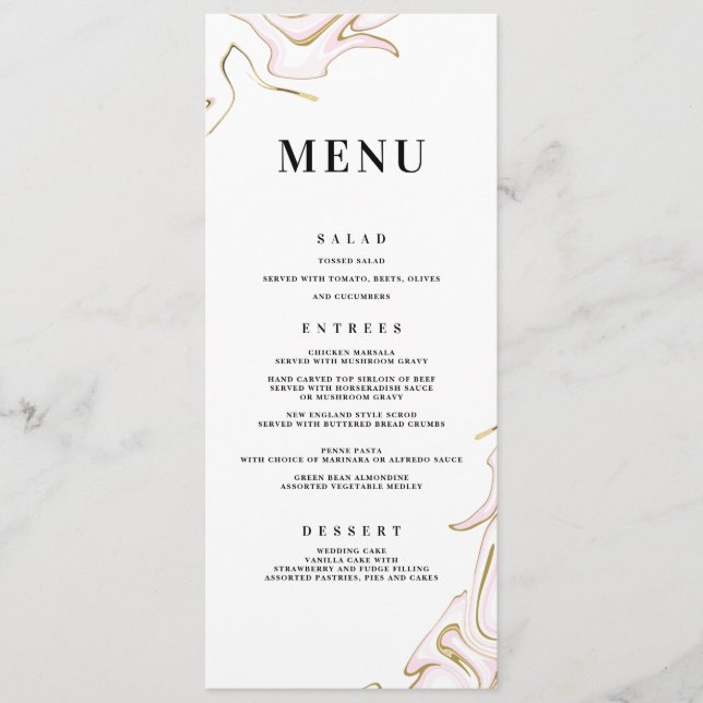Menu Mariage Agate de marbre | Rose et or (Devant)