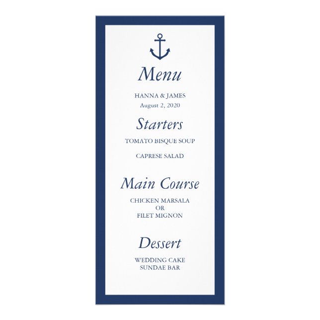 Menu Mariage Ancre bleu marine (Devant)