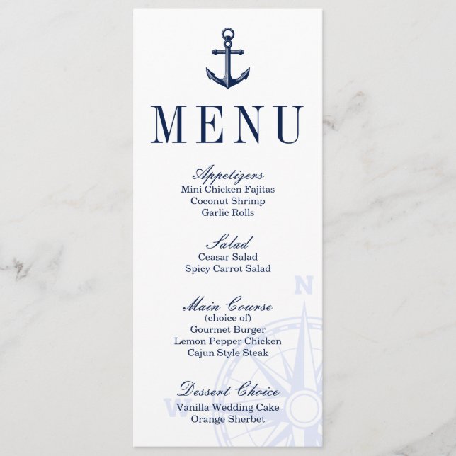 Menu Mariage Ancre nautique (Devant)