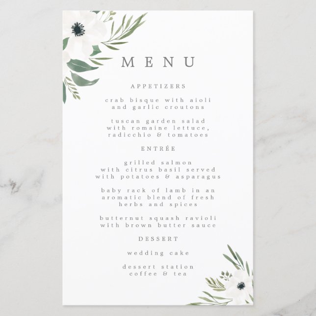 Menu Mariage Anemones Sage & Dusty Eucalyptus (Devant)