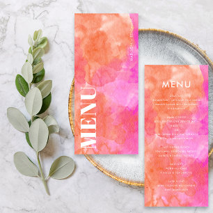 Menu Mariage Aquarelle Abstrait Rose et Orange Gras