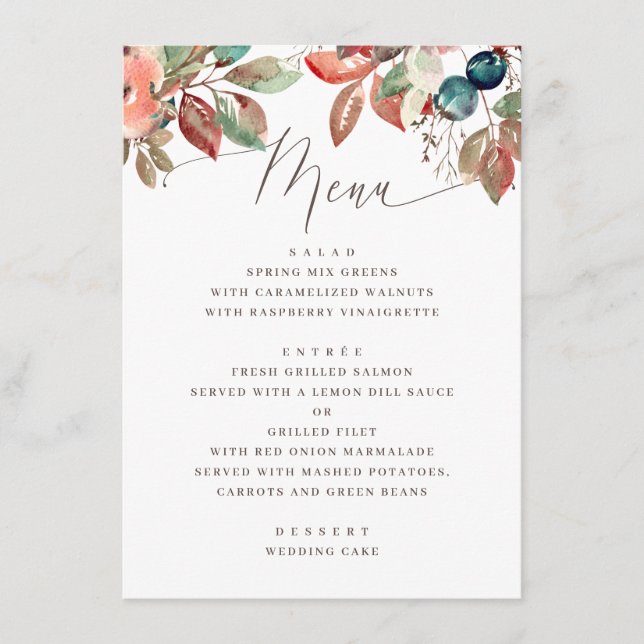 Menu Mariage aquarelle de feuillage d'automne | Feuille (Devant)