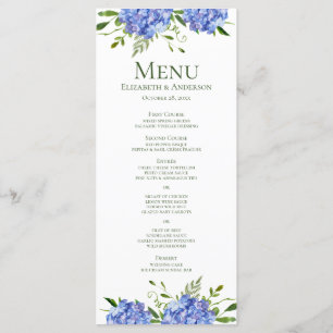 Menu Mariage Aquarelle Florale aux Hortensias Bleus