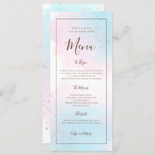 Menu Mariage Aquarelle rose bleu argenté