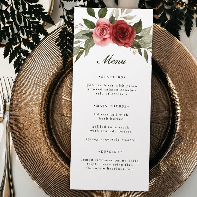 Menu Mariage aquarelle roses blanc et sauge  (Créateur téléchargé)