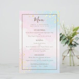 Menu Mariage Aquarelles Turquoises rose budget