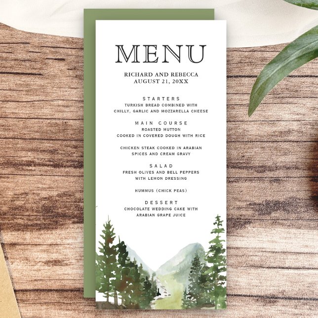 Menu Mariage Arbres Forestiers Montagne Rustique (Créateur téléchargé)