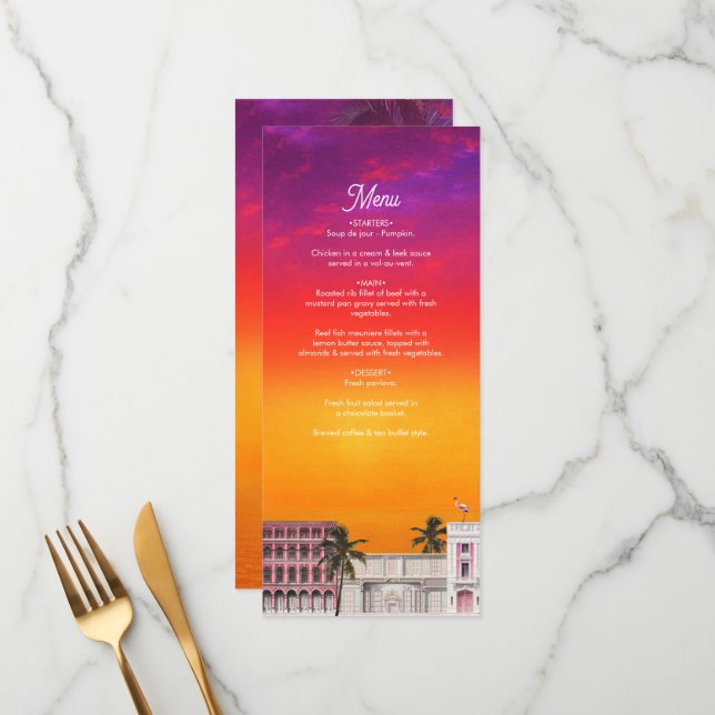 Menu Mariage Arc-en-ciel de Miami Beach à Charleston av (Devant/Arrière en situation)