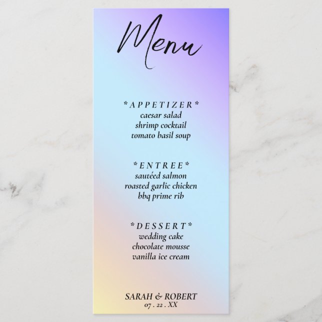 Menu Mariage arc-en-ciel Pastel Diagonal Ombre (Devant)
