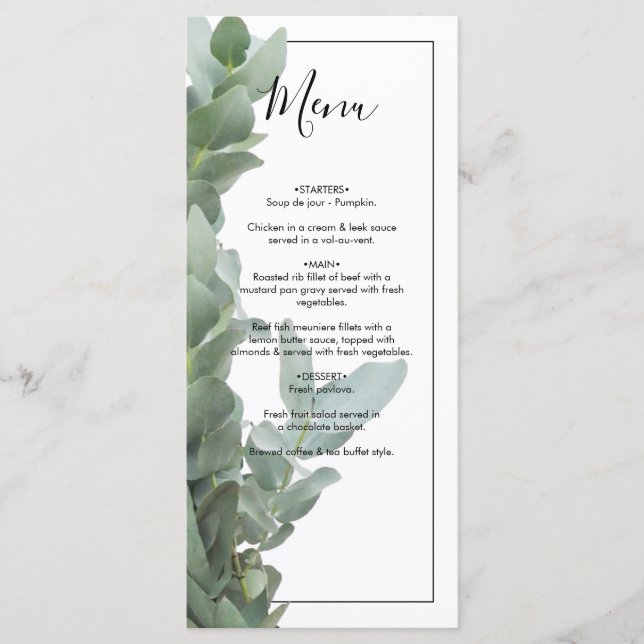 Menu Mariage Argent Dollar Eucalyptus (Devant)