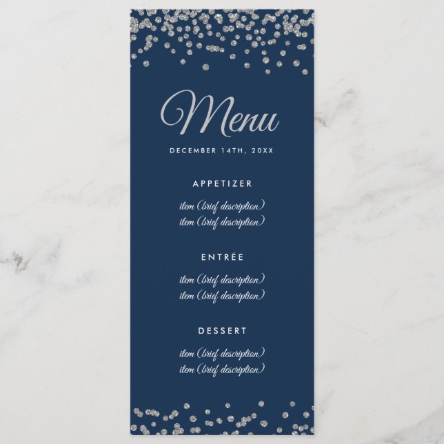 Menu mariage Argent Faux Parties scintillant Confe (Devant)