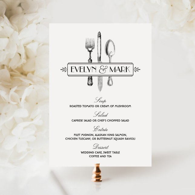 Menu Mariage Argenterie Noir et Blanc Vintage (Créateur téléchargé)