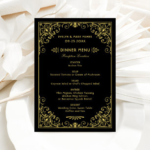 Menu Mariage Art Déco Vintage Noir et Or
