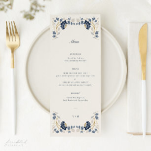 Menu Mariage Art Nouveau Bleu Nuit Or Floral