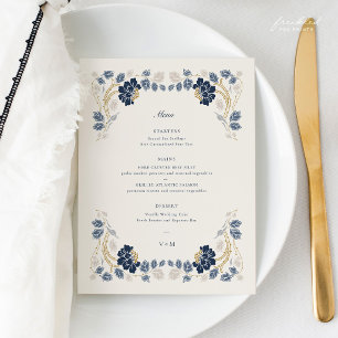 Menu Mariage Art Nouveau Bleu Nuit Or Floral
