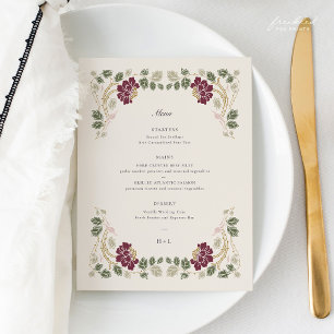 Menu Mariage Art Nouveau Floral Bourgogne