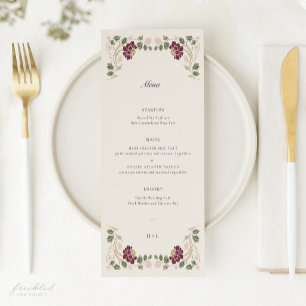 Menu Mariage Art Nouveau Floral Bourgogne