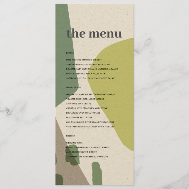 MENU MARIAGE ARTISTIQUE ABSTRAIT MODERNE LIME GREEN KRA (Devant)