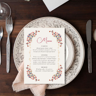Menu Mariage Artistique Botanique Floral Paisley Luxueu