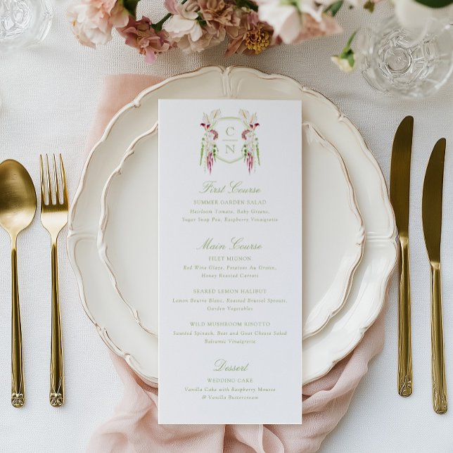 Menu Mariage au blason de monogramme floral en cascade (Créateur téléchargé)