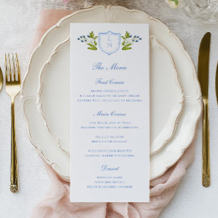 Menu Mariage au Blason Floral Bleu