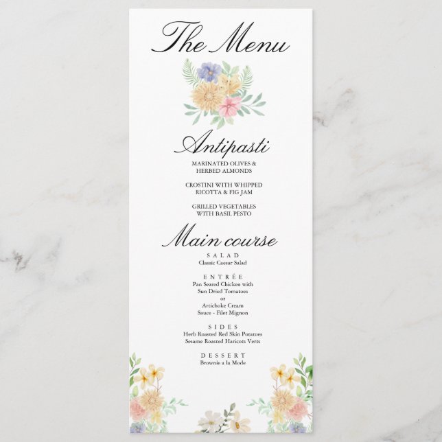 Menu Mariage au champ de tournesols dorés papillon (Devant)