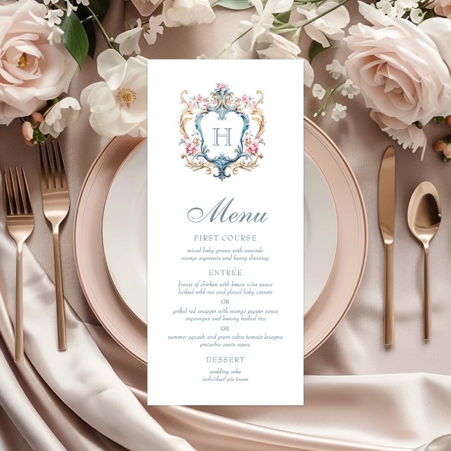 Menu Mariage au chandelier floral à monogramme vintage (Créateur téléchargé)